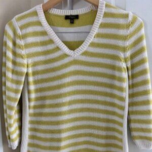 Women's Sweater Green & White Striped Brand: Cupio Size: M 3/4 Length Sleeves